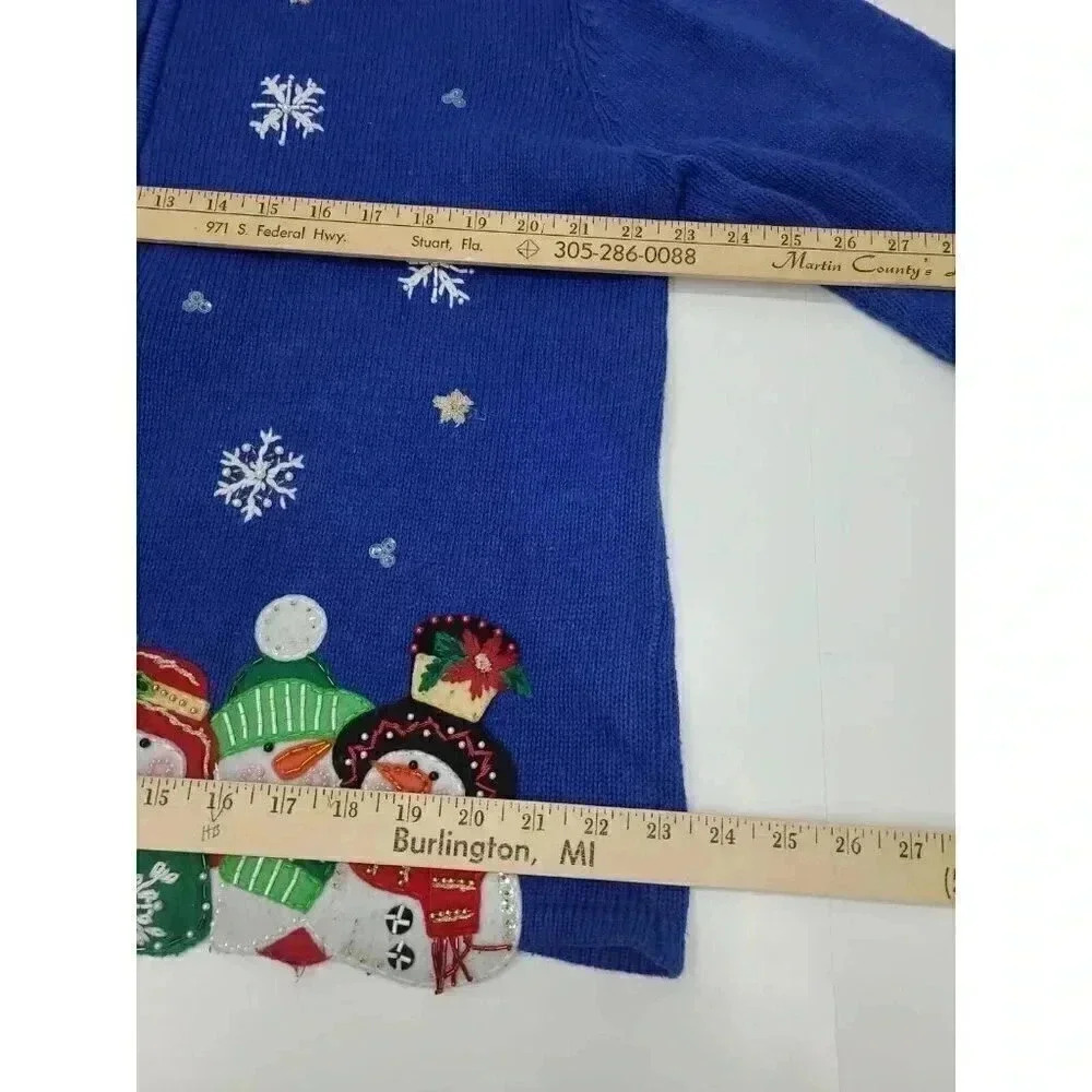 Vintage Tiara International Christmas Sweater Women's Sz Large Full Zip Snowmen - Picture 4 of 9